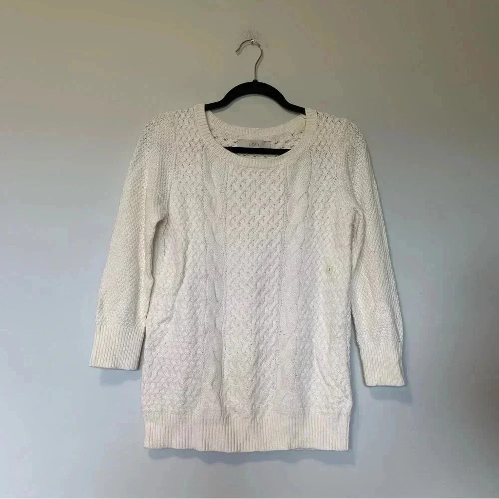 NWT  LOFT cotton wool rabbit hair blend cable knit ivory sweater